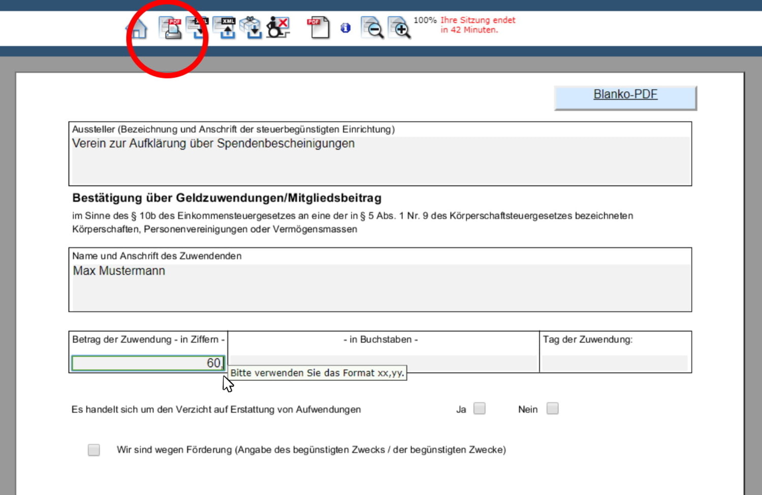 Mustervorlage Spendenbescheinigung